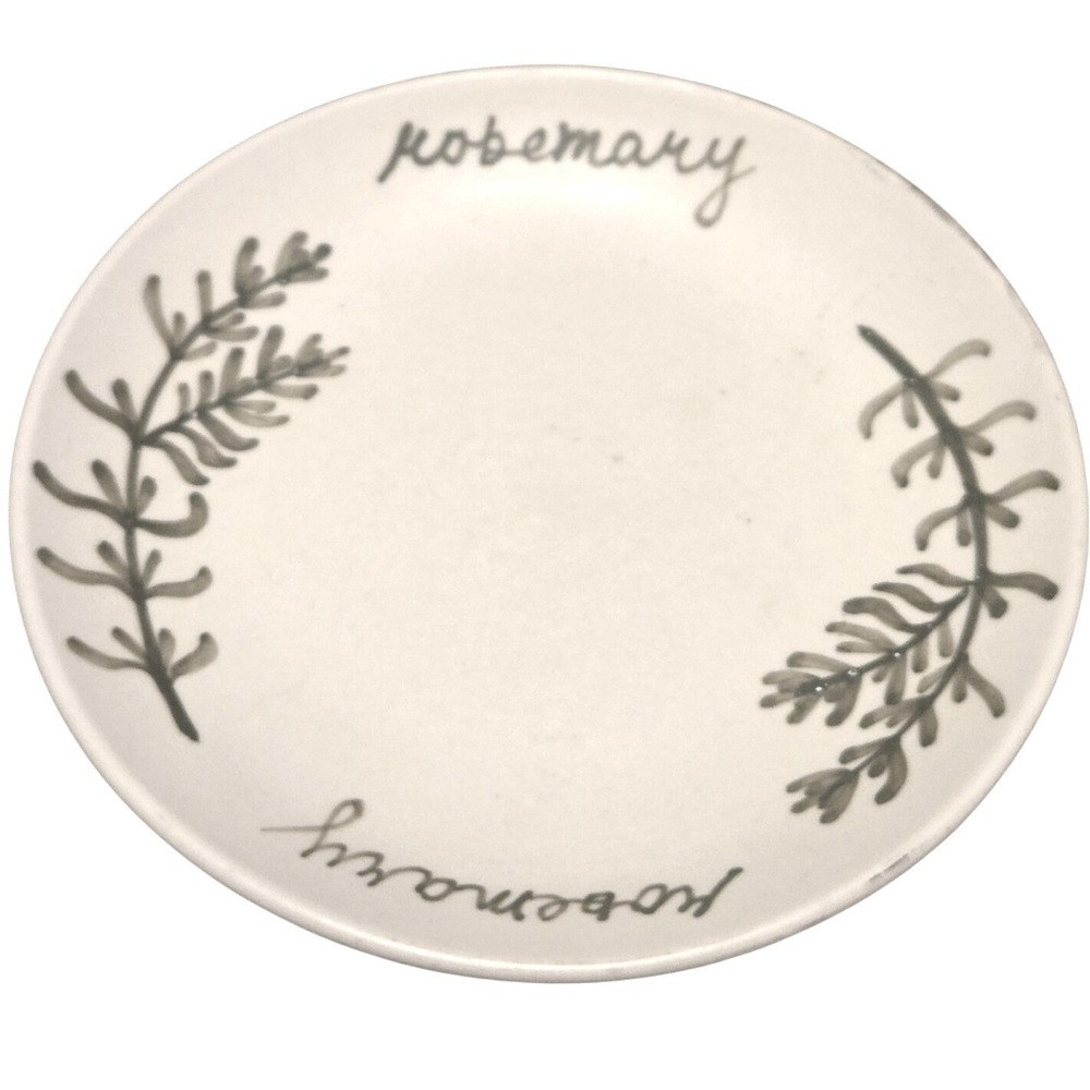 Designpac Rosemary‎ Appetizer Plate Small White Grey Farmhouse Botanical Ceramic